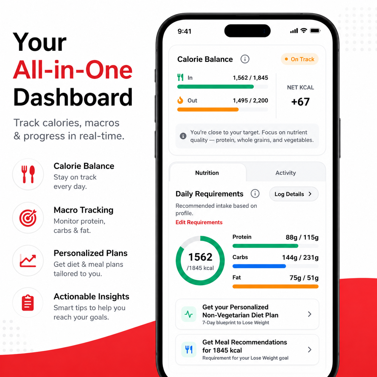 Fit N Lean AI App Dashboard - Calorie Counter and Real-Time Macro Tracker